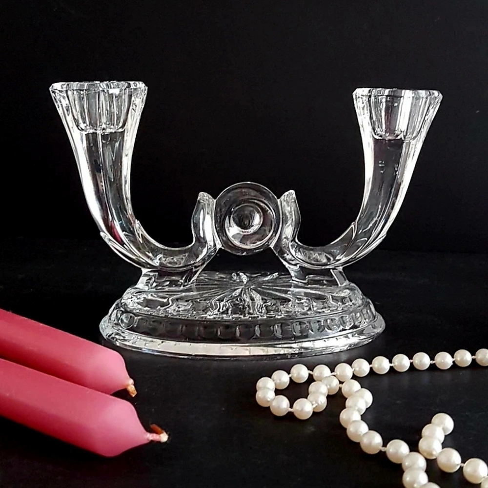 Buder Bleikristall German Lead Crystal Double Arm Candlestick Holder